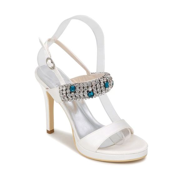 Chaussures pour femmes avec des talons hauts Strass imperméables sandales - Blanc 36