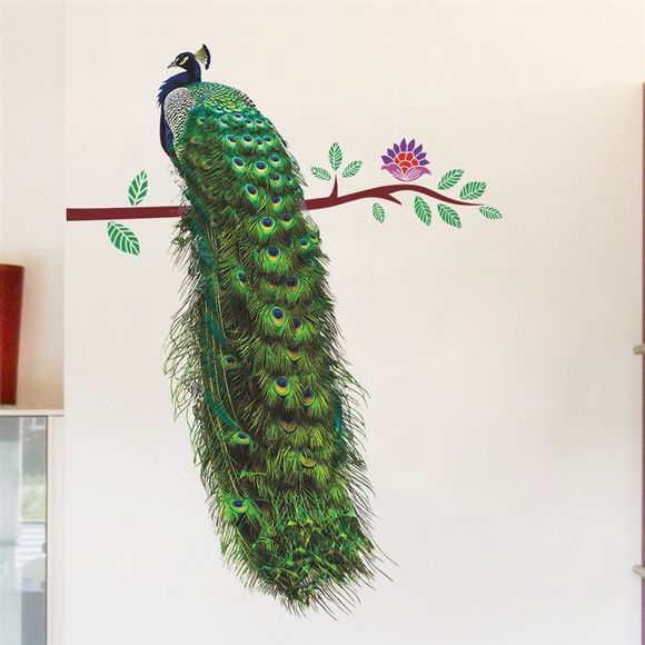 Autocollant de mur d'art de branche d'arbre de paon pour la décalcomanie amovible de décoration à la maison - multicolore 