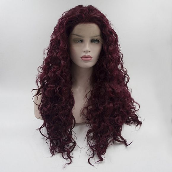 16 - 24 pouces bourgogne couleur long bouclés résistant à la chaleur synthétique cheveux Lace Front perruques pour les femmes - Bourgogne 18INCH