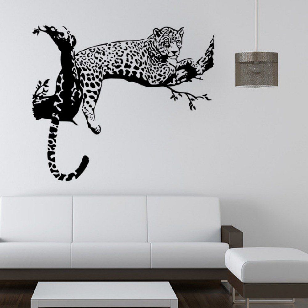 

Animals Leopard Lying on The Branch PVC Wall Sticker for Kids Nursery Room Decoration, Black