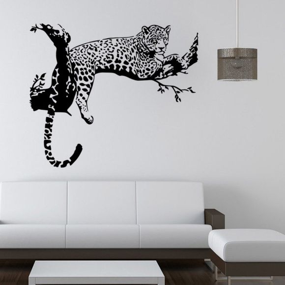 Animaux Leopard se trouvant sur l'autocollant de mur de PVC de branche pour la décoration de pièce de crèche d'enfants - Noir 60 X 90 CM
