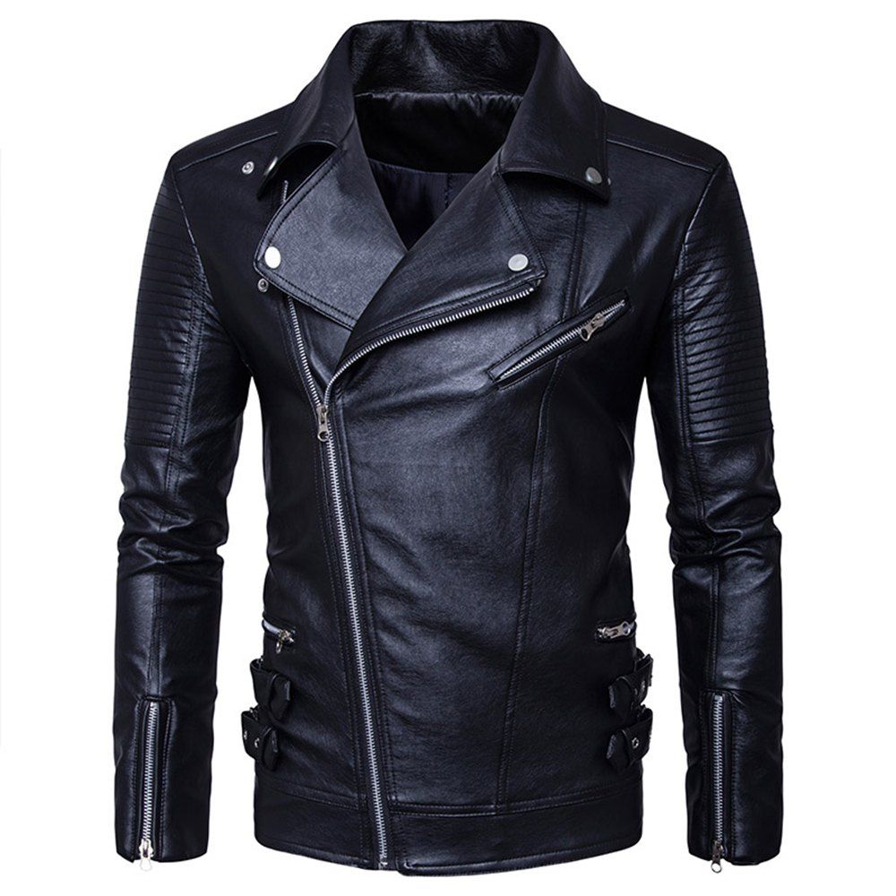 

European Code Punk Style More Zipper Design Cable-Access Control Style Leather Tide, Black