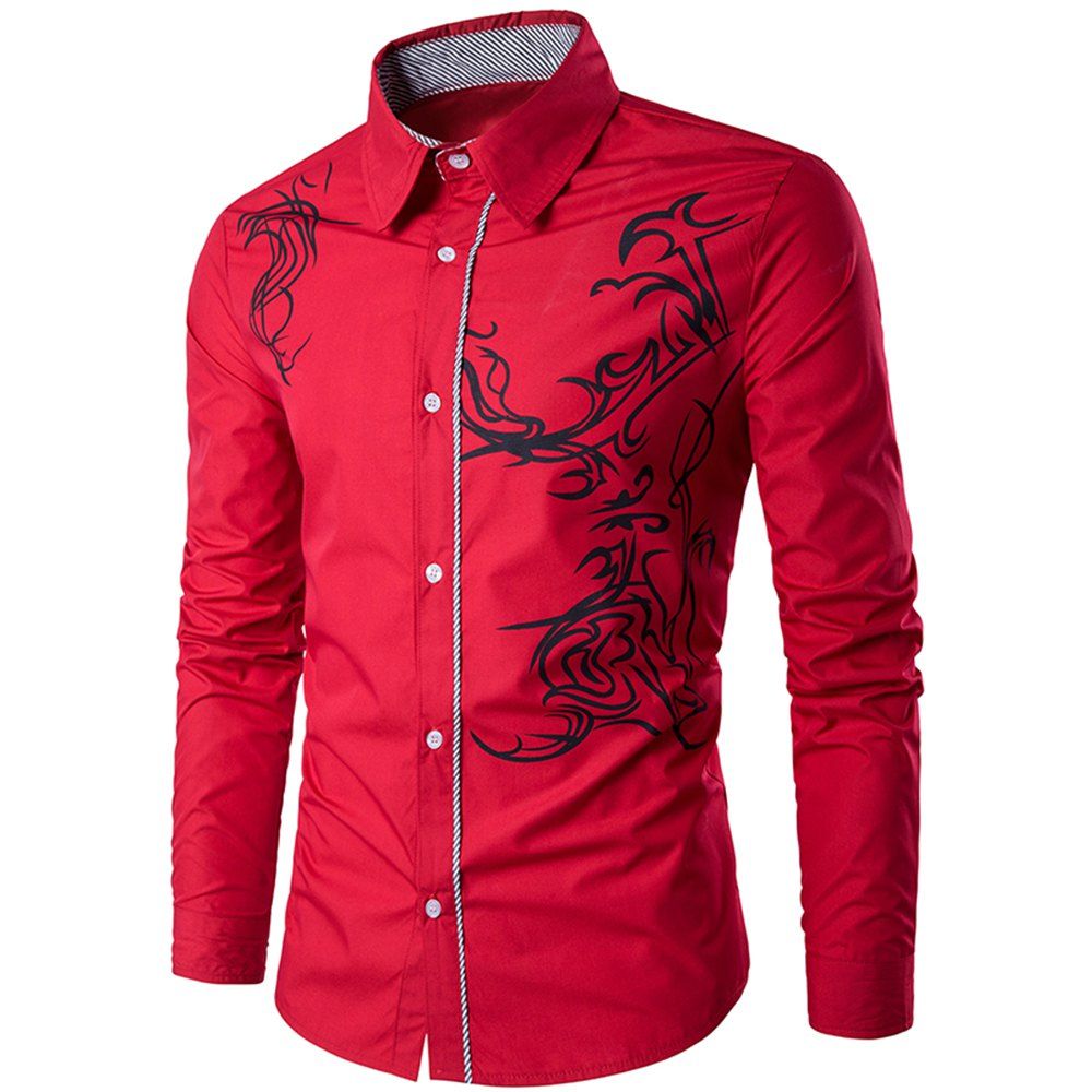 

Men Fashion Long-Sleeved New Spring Slim Fashion Casual Shirt, Wine red
