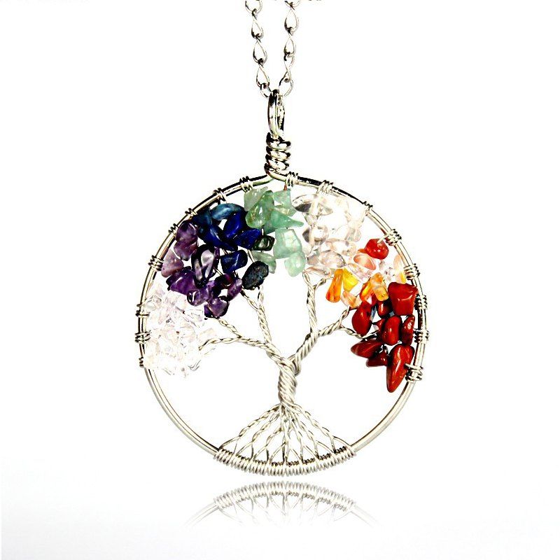 

Women Rainbow Chakra Tree Of Life Pendant Necklace Multicolor Wisdom Tree Natural Stone Necklace, Colour