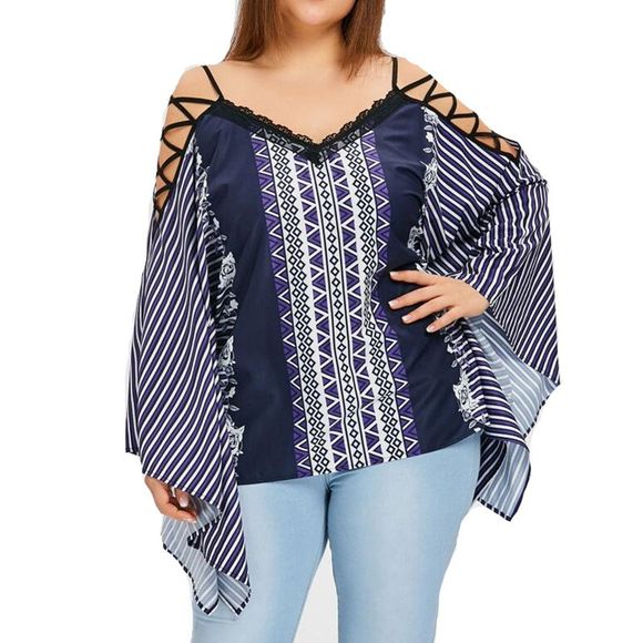 T-shirt Imprimé Géométrique à Bretelles - Bleu XL