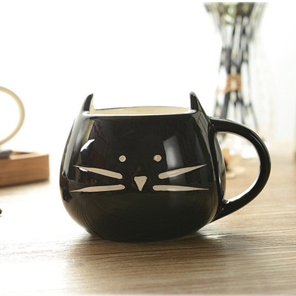 

Cute Cat Animal Milk Mug Ceramic Creative Coffee Porcelain Tea Cup Nice Gifts, Black