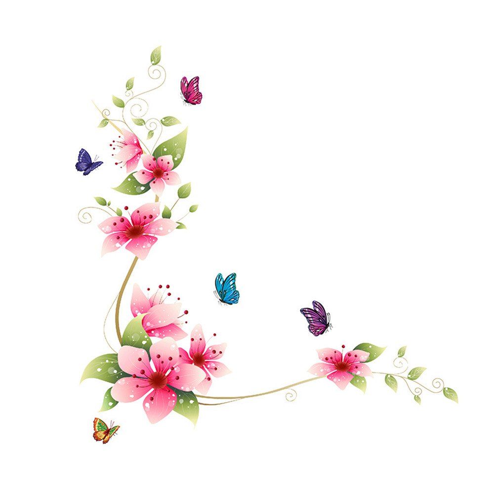 

Butterfly Flower Vine Wall Art Sticker for Home Decoration Removable Decals, Colormix