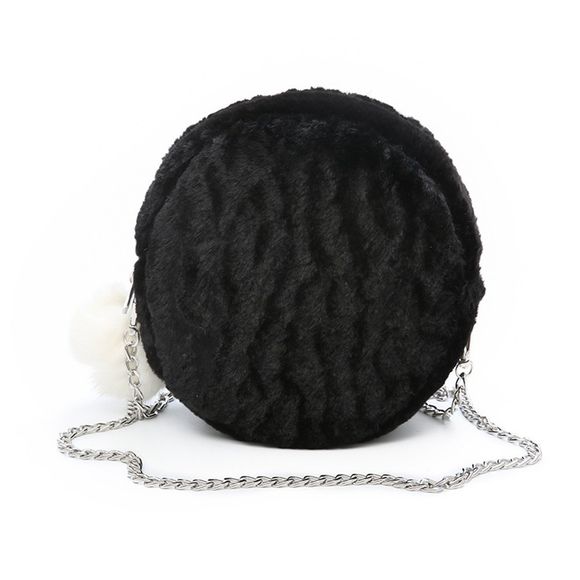 La version coréenne ronde en peluche sac à bandoulière unique Hairball unique épaule - Noir 