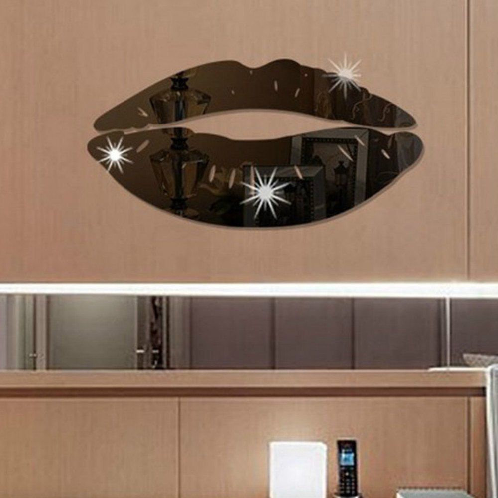 

3D Art Mirror Lip Decal Party Wedding Decor DIY Home Room Decorations, Black