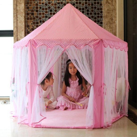140x135 cm Grande Tente de Jeu Créative Maison de Princesse en Tulle pour Enfants - Rose 