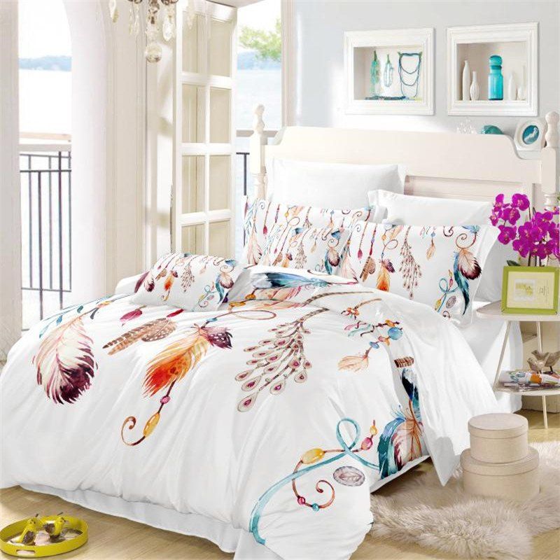 

Feather Painting Series Embroidery Tribal Designs Three Piece Bedding Set Feather Necklace AS13, Colormix