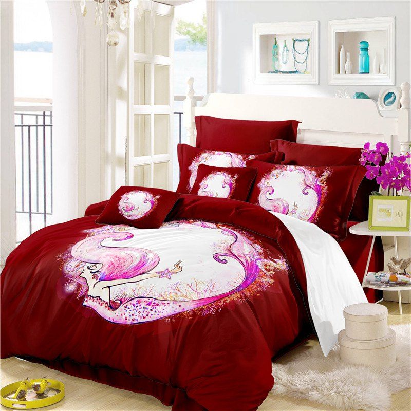 Embroidered Marine Mermaid Series Three or Four Pieces Bedding Set