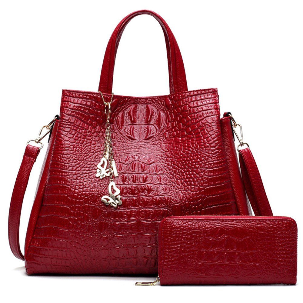 

Fashion PU Leather Shoulder Bags Brand High Quality Ladies Tote Bag Women Big Handbags 2 pieces, Red