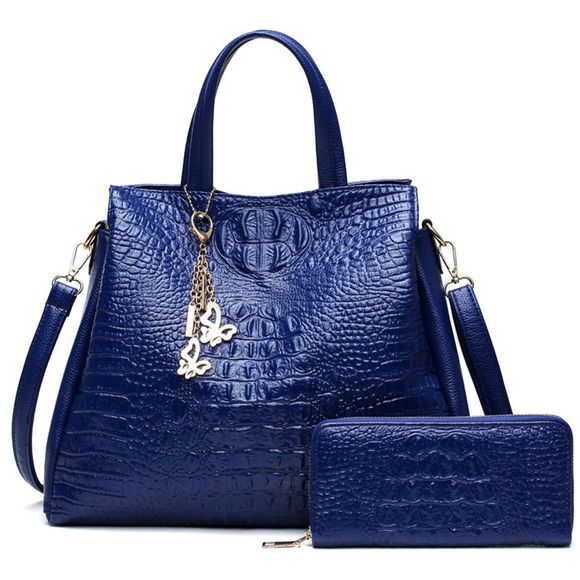 Mode PU Sacs à bandoulière en cuir marque de haute qualité dames sac fourre-tout femmes grands sacs à main 2 pièces - Bleu 