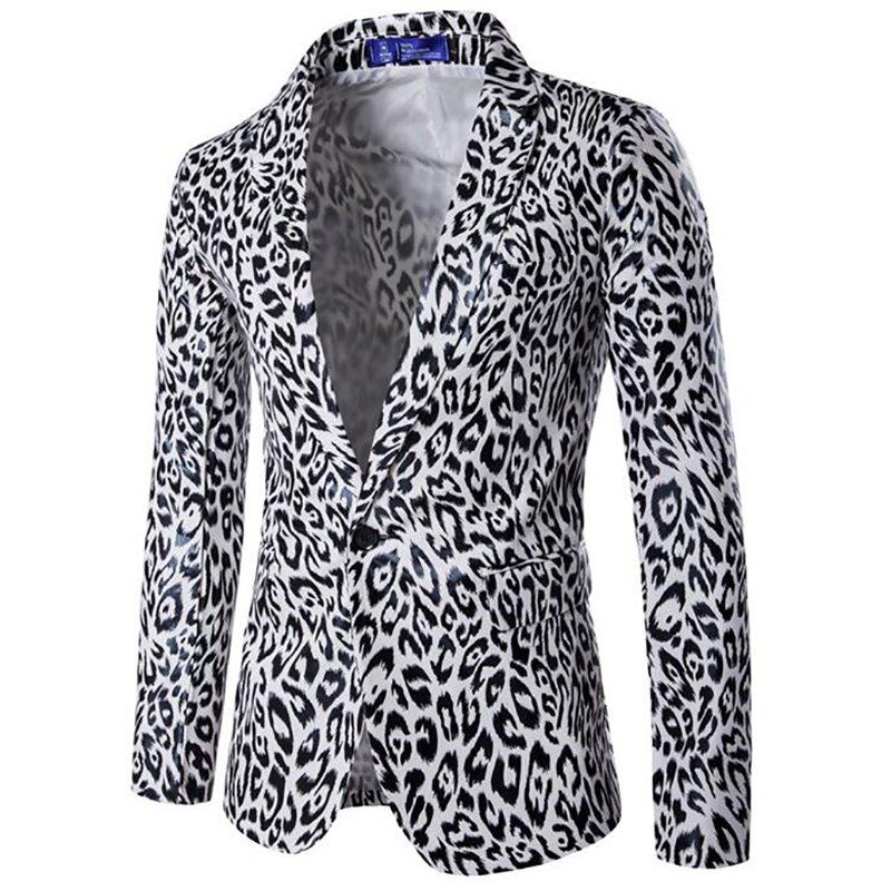 

Men's Casual Blazer Leopard Print Turndown Collar Long Sleeve Slim Fit Casual Suit, White