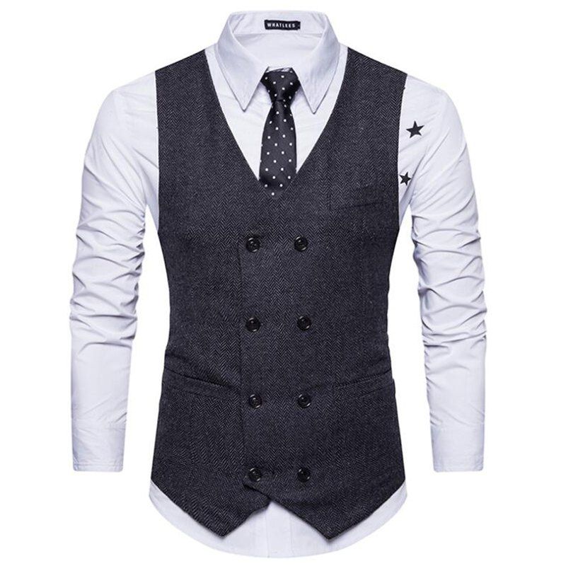 [17% OFF] 2021 Men's Waistcoat V Neck Business Casual Double Breasted ...