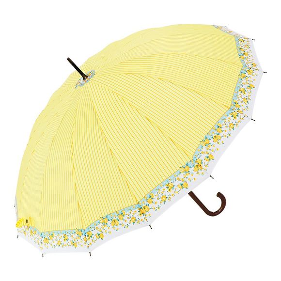 Parapluie Floral Stripe Super Parapluie Coupe-vent En Bois Voyage Brolly Mesdames - Jaune 83 X 8 X 2 CM