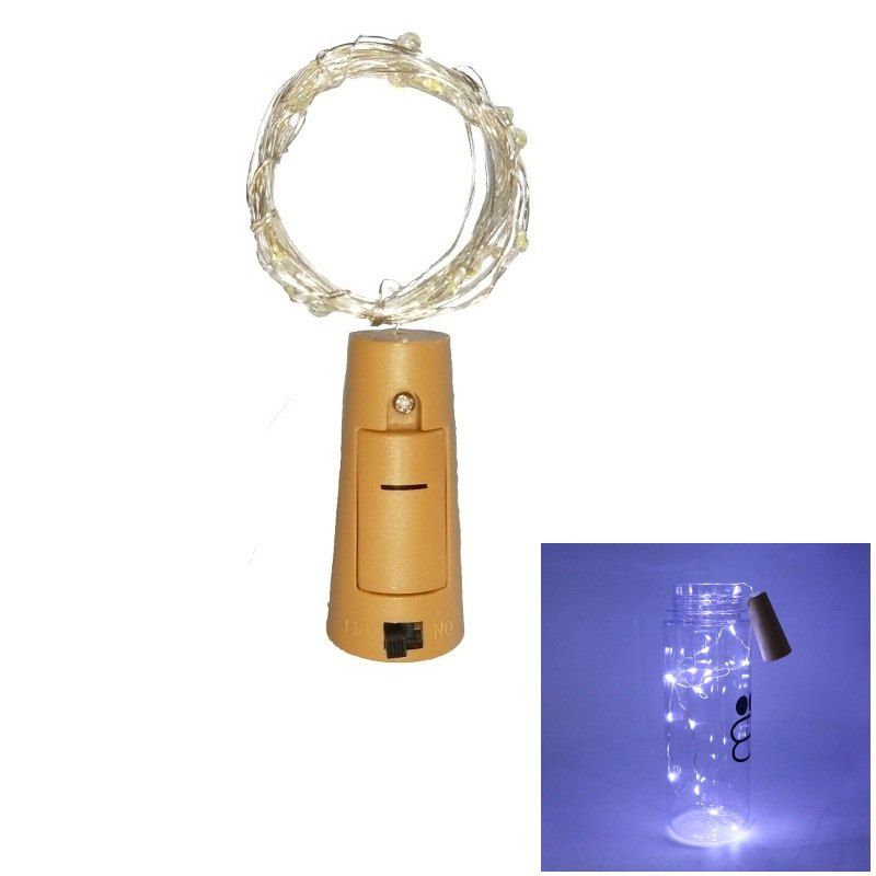 

1PC Wine Bottle Lights Battery LED Cork Shaped Starry String Lights 2METER 20LEDS Silver Wire Fairy Lights for Wedding, White light