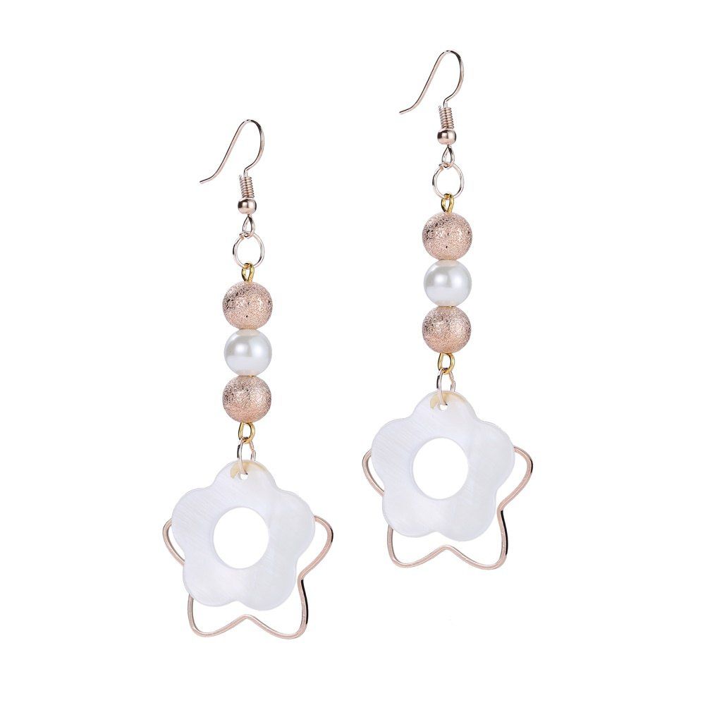 

Fashion Floral Shape Pearl Beads Shell Drop Earrings, Rose gold