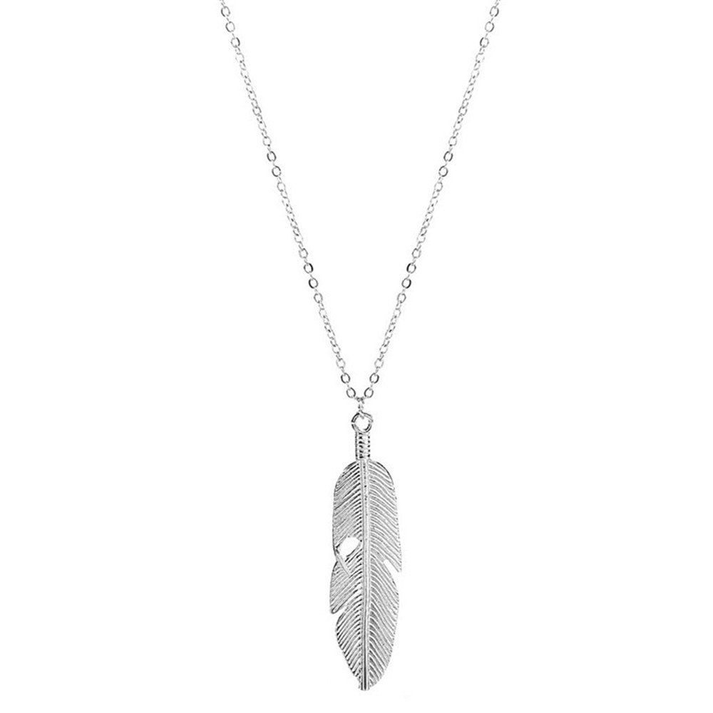 

New Fashion Metal Leaf Feather Necklace Sweater Chain, Silver