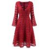 Femmes printemps évider dentelle v-cou sexy robes de soirée - Rouge vineux 2XL
