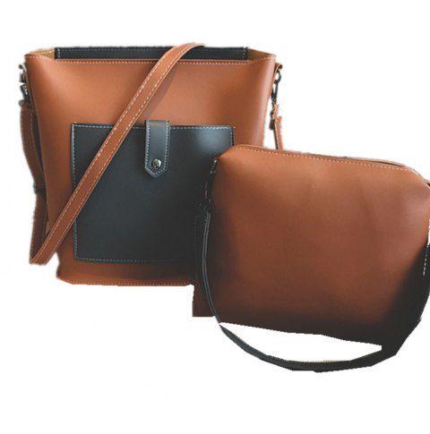 2019 Two Pieces Of Contrast Color Shoulder Messenger Bag In Brown Two Pieces Of Contrast Color Shoulder Messenger Bag Brown