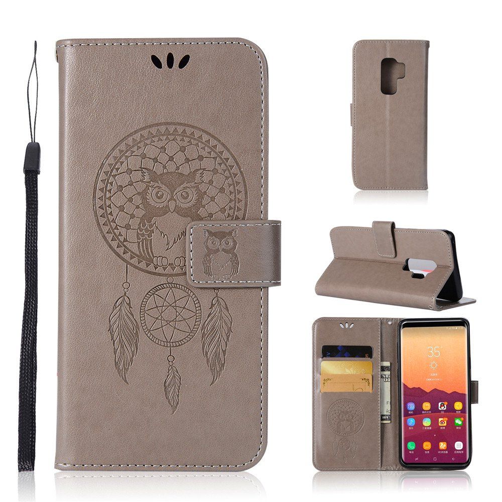

Owl Campanula Fashion Wallet Cover For Samsung Galaxy S9 Plus Phone Bag With Stand PU Extravagant Flip Leather Case, Gray