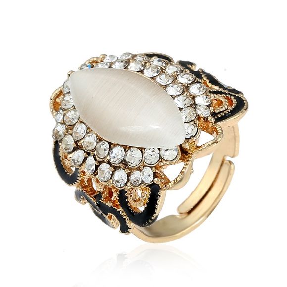 Ouverture d'opale d'or de couleur noire peut ajuster l'anneau - Blanc et Noir ONE-SIZE