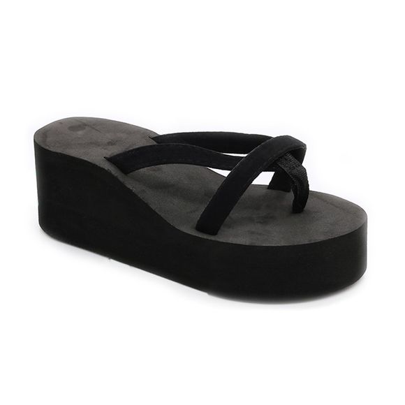 Mesdames solides sandales de plage de couleur Mesdames pantoufles épaisses de fond - Noir 39