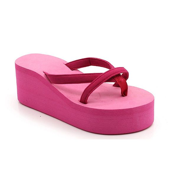 Mesdames solides sandales de plage de couleur Mesdames pantoufles épaisses de fond - Rose Rouge 36