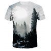 T-shirt à manches courtes impression numérique 3D paysage - Blanc et Noir M