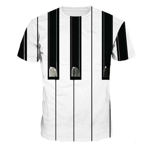 T-shirt à manches courtes impression numérique 3D de mode de piano - multicolorcouleur L