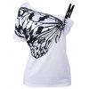 Femmes T-shirt imprimé papillon à col incliné - Blanc XL