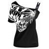 Femmes T-shirt imprimé papillon à col incliné - Noir L