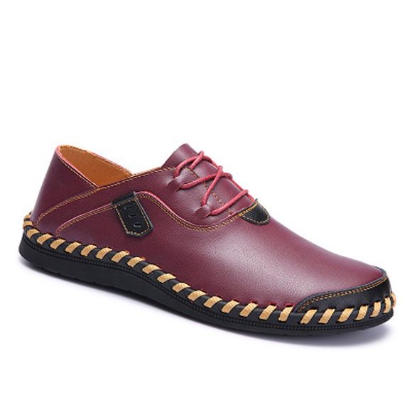 ZEACAVA Men's Stitching doux semelle respirante Casual Lace Up chaussures de conduite en cuir - Rouge vineux 42