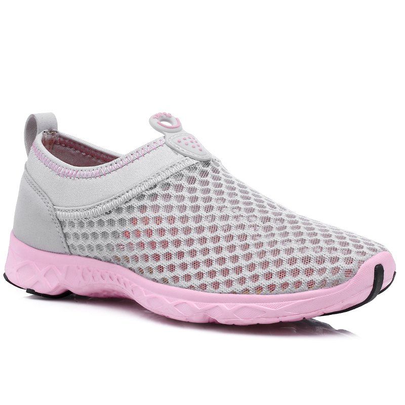 

Women Weave Breathable Mesh Running Shoes, Gray and red