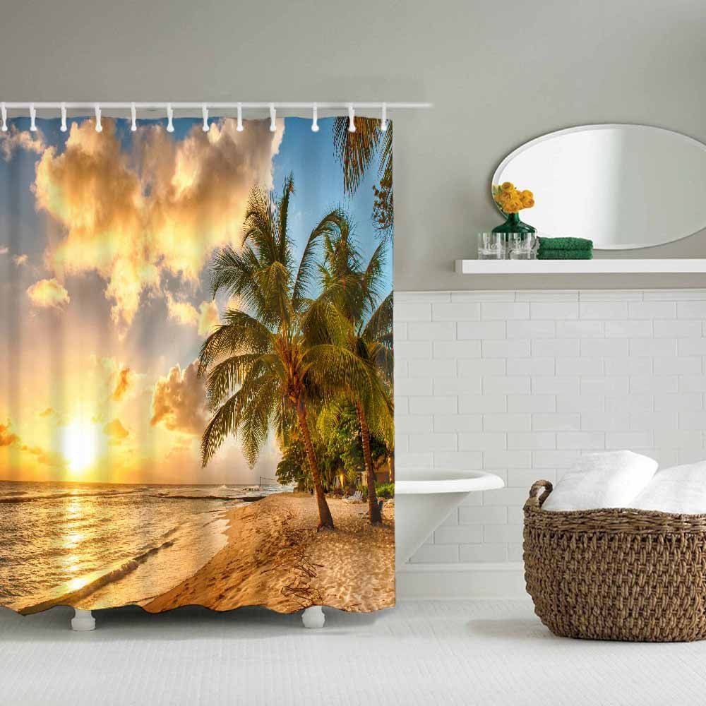 

Seaside Coconut Bathroom Waterproof Polyester Shower Curtain, Colormix