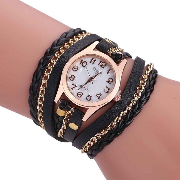 Le style des femmes peut être enroulé autour de trois anneaux de montre à quartz Bracelet - Noir 
