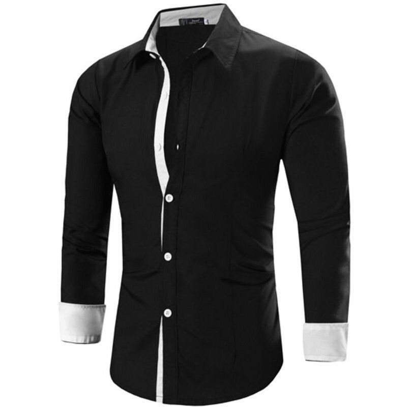 

New Spring Business Casual Hit Color Men's Casual Long-sleeved Shirt, Black white