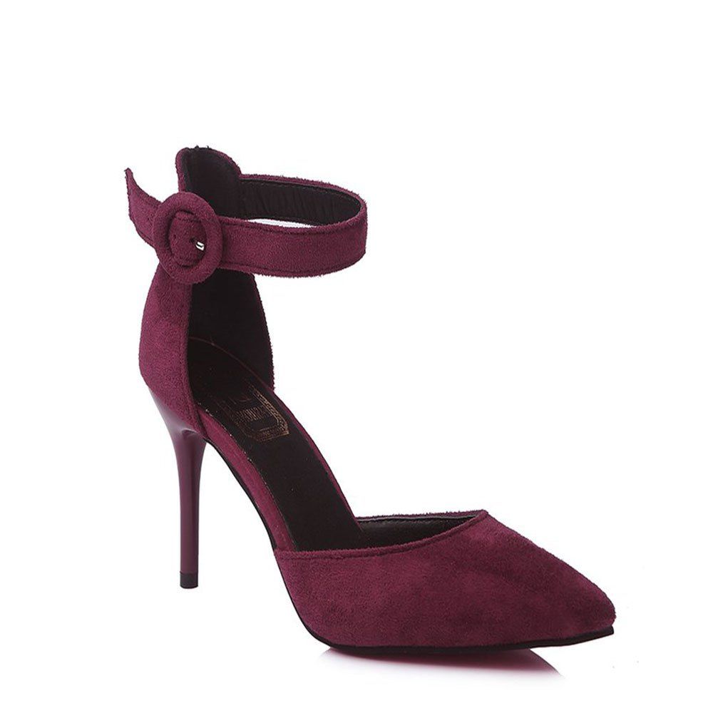 

Spring New Pointed High Heels Single Shoes Suede Shallow Mouth, Wine red
