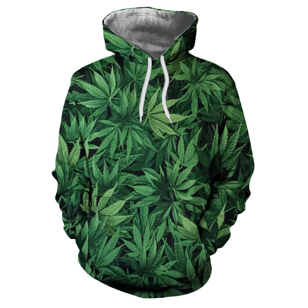 

Fashion 3D Cannabis Leaf Printed Men's Long-Sleeved Hoodie, Forest green
