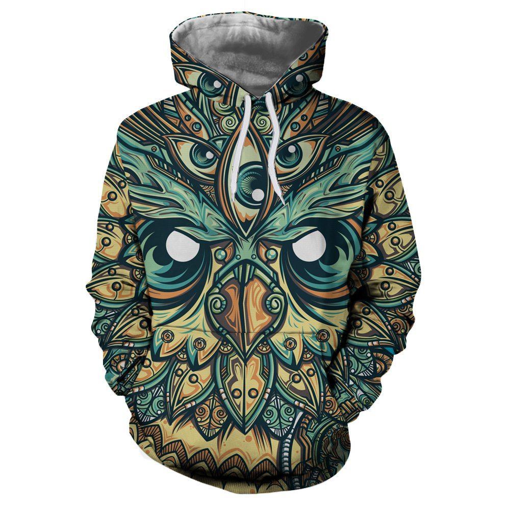 

Winter Fashion 3D Owl Printing Men's Long Sleeve Hoodie, Multi-q