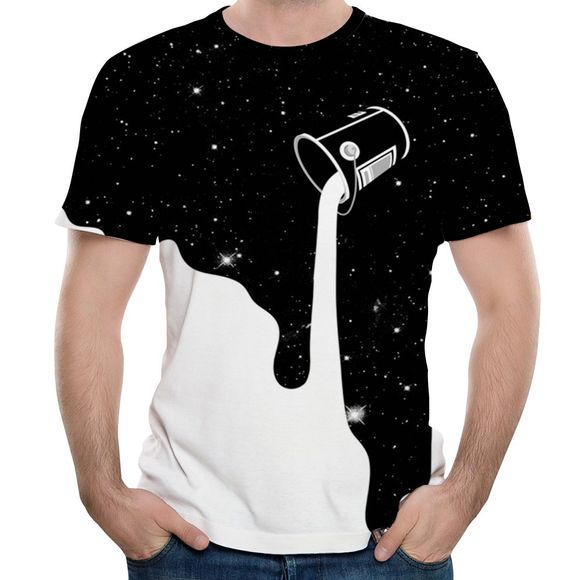T-shirt à manches courtes de la mode 3D Creative Cup Milk impression hommes - Noir M