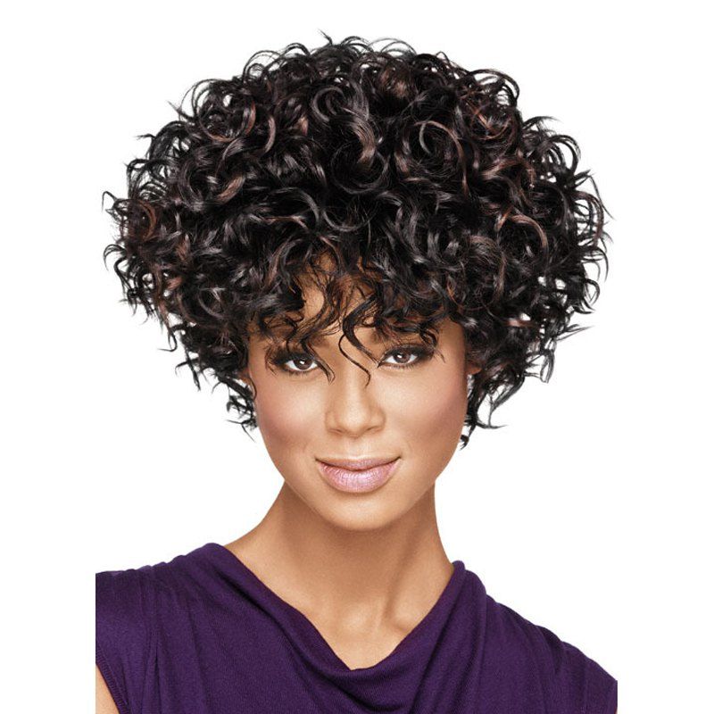 

New Fashon Women Short Curly Tousled Synthetic Hair Wigs with Bangs, Coffee