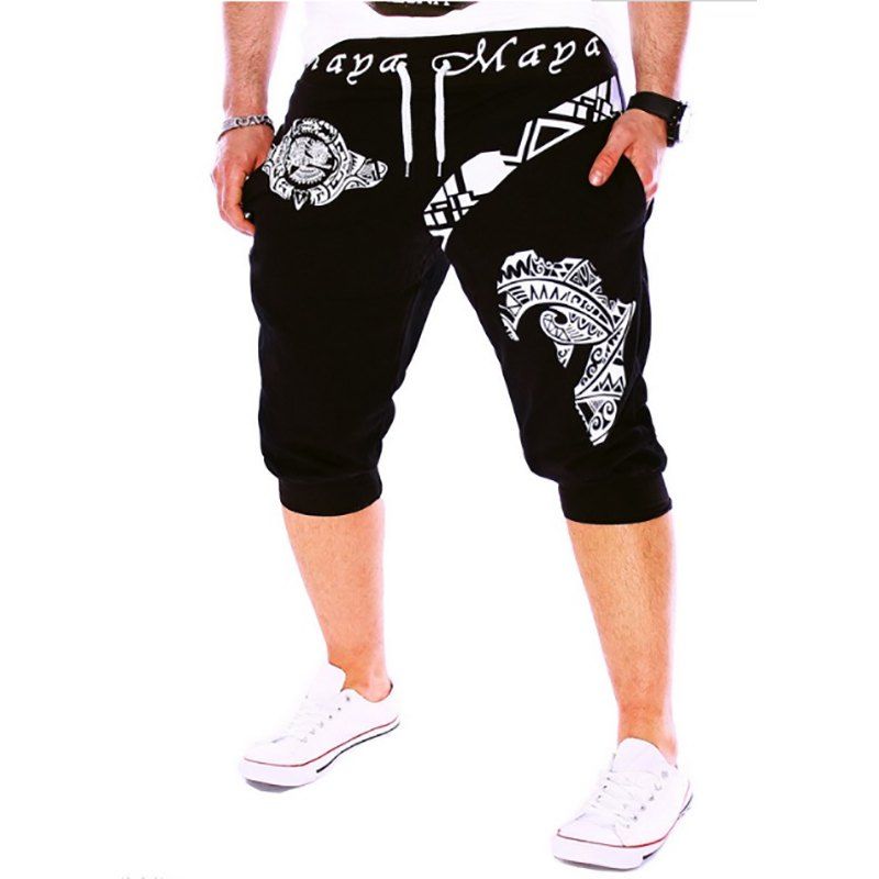 

New Men's Vintage Bird Print Design Casual Shorts, Black
