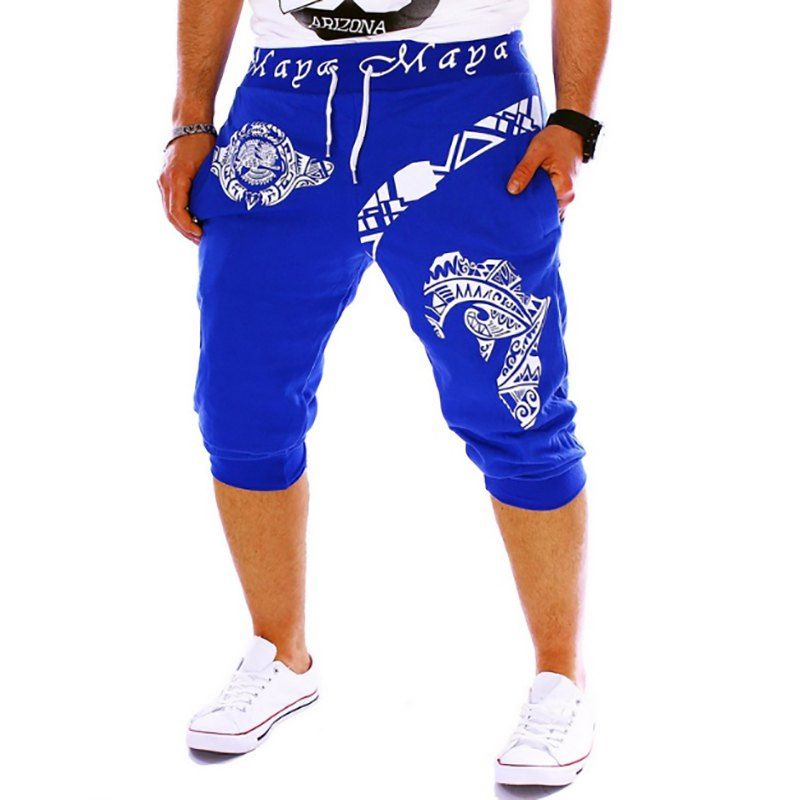 

New Men's Vintage Bird Print Design Casual Shorts, Sapphire blue