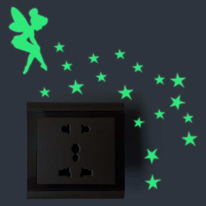 

Fairy Luminous Cartoon DIY Switch Wall Sticker Decoration Fluorescent Living Room Children Room Home Decor, Green yellow