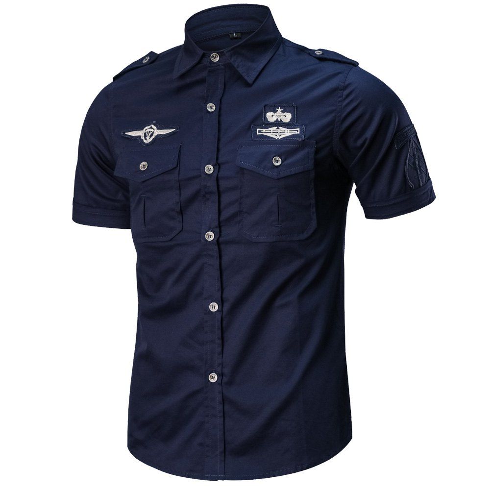 

Men's Summer Short Sleeve Military Shirt, Navy blue