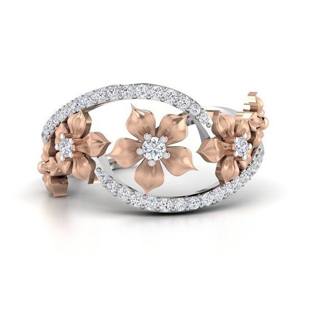 

Rose Gold Flower with Diamond Ring, Silver