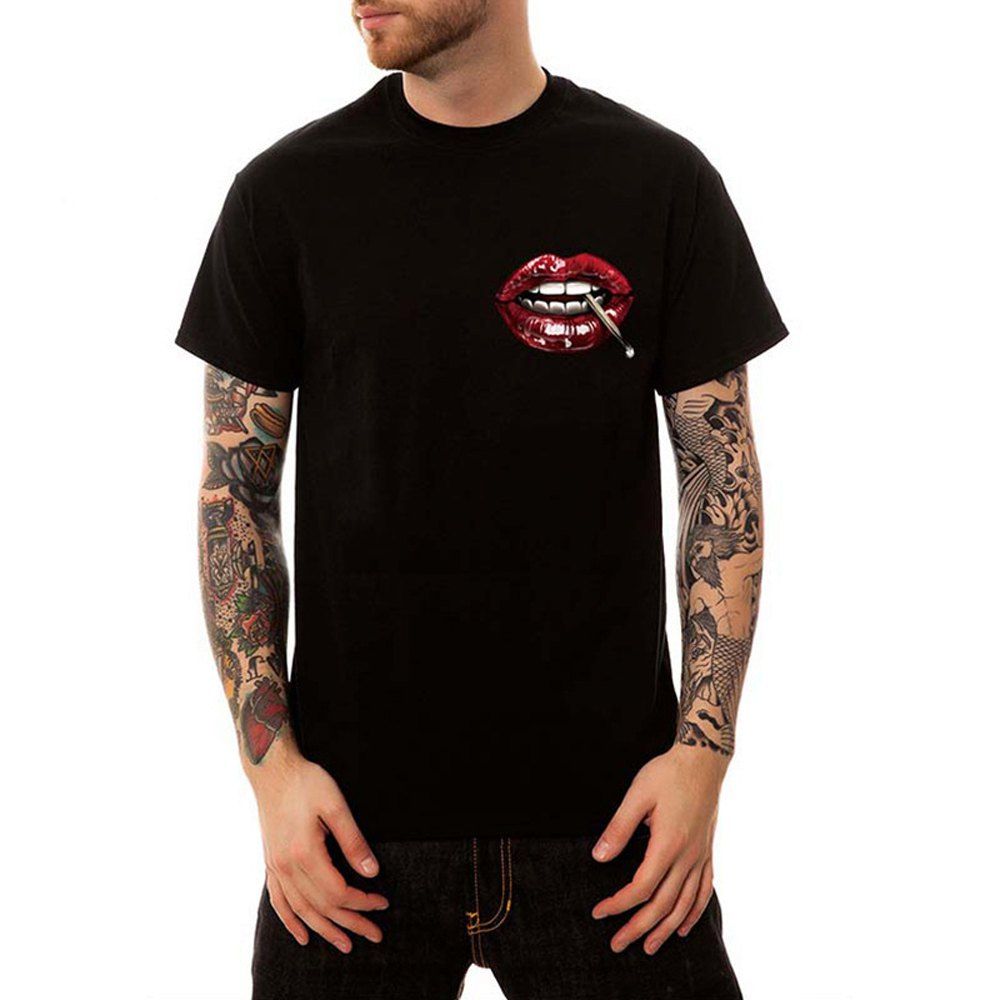 

Creative 3D Lip Print T-shirt, Black
